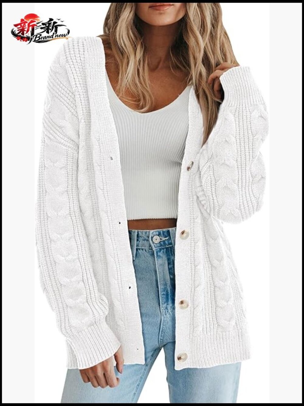 Chunky Cable Knit Open Front Cardigan Winter Oversized
